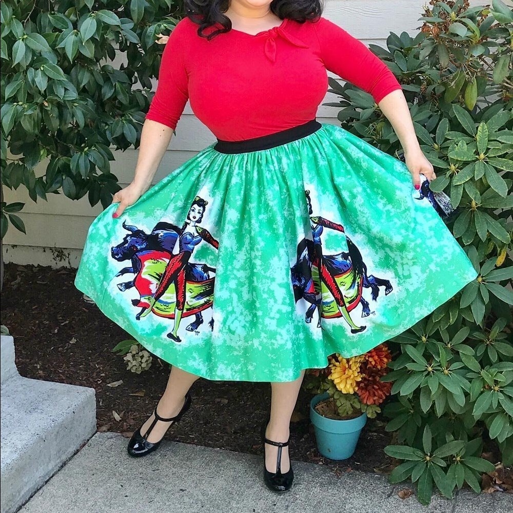 Deadly Dames Pinup Matador Print Circle Skirt